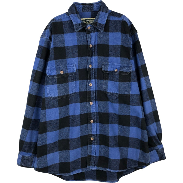 FIELD and STREAM Buffalo Check Long Sleeve Heavy Flannel Check Shirt, Men's Size L cotton blue type Vintage Second Hand