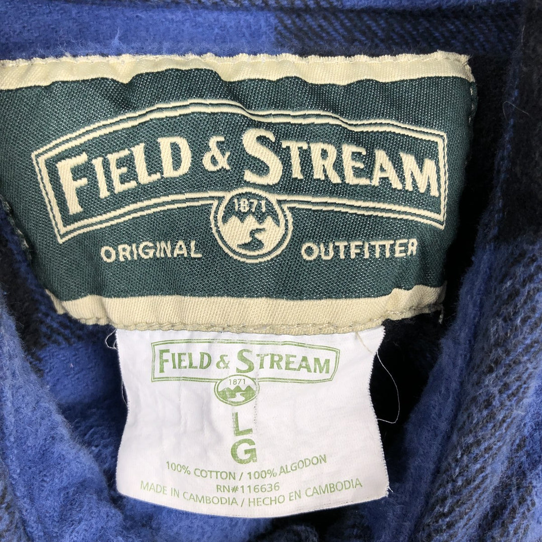 FIELD and STREAM Buffalo Check Long Sleeve Heavy Flannel Check Shirt, Men's Size L cotton blue type Vintage Second Hand