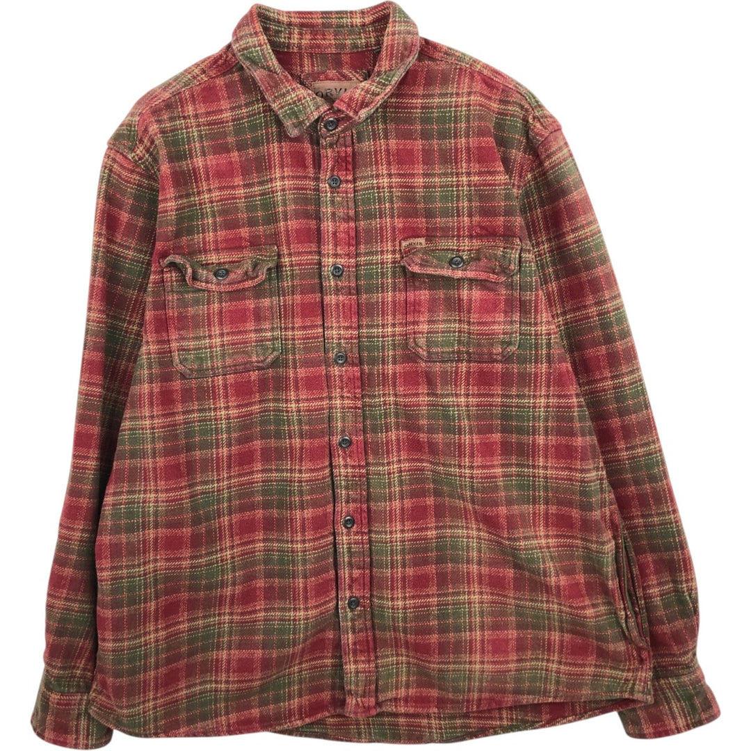 Orvis Long Sleeve Heavy Flannel Check Shirt, Men's XXL cotton red type reddish brown Vintage Second Hand