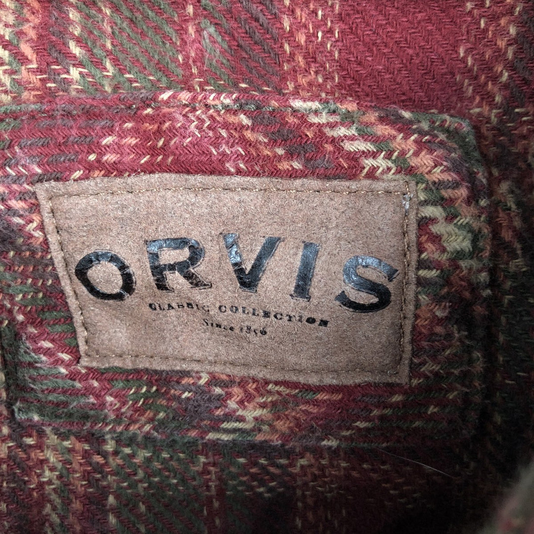 Orvis Long Sleeve Heavy Flannel Check Shirt, Men's XXL cotton red type reddish brown Vintage Second Hand