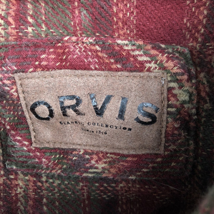 Orvis Long Sleeve Heavy Flannel Check Shirt, Men's XXL cotton red type reddish brown Vintage Second Hand