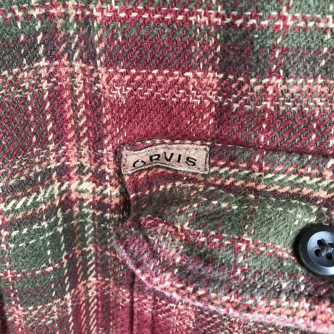 Orvis Long Sleeve Heavy Flannel Check Shirt, Men's XXL cotton red type reddish brown Vintage Second Hand