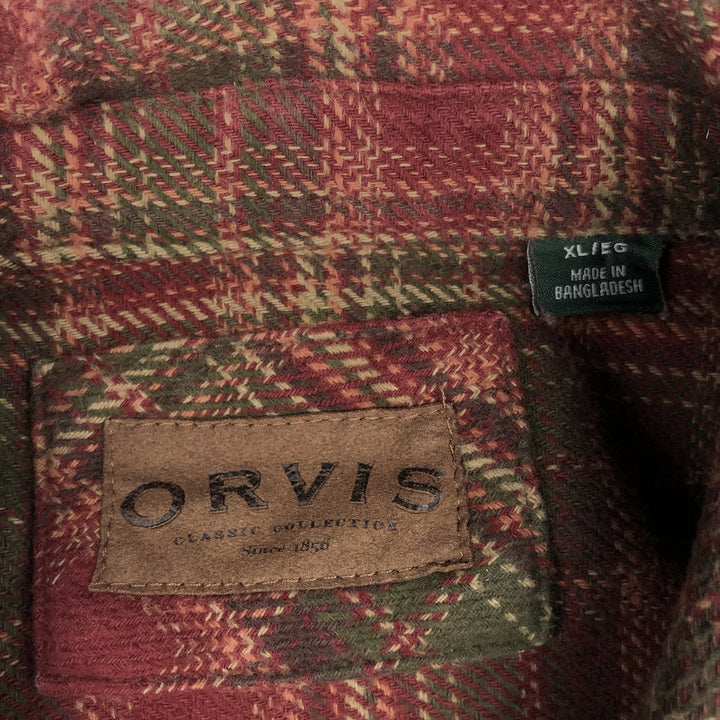 ORVIS Long Sleeve Flannel Check Shirt, Men's XL Size cotton red type reddish brown Vintage Second Hand