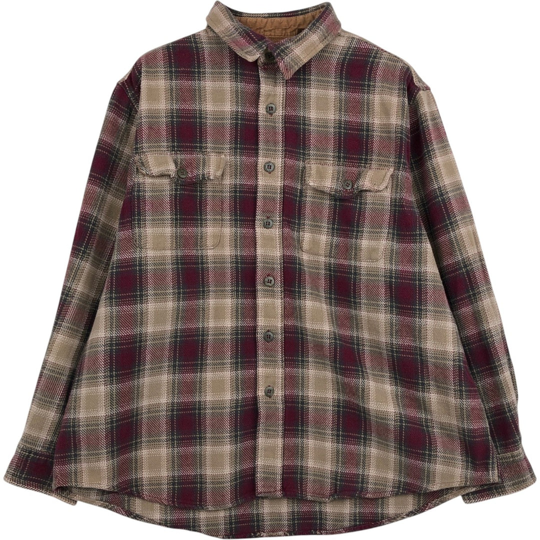 Faded Glory BRAWNY Long-Sleeve Flannel Check Shirt, Men's Size XL (approx.) cotton Khaki type beige Vintage Second Hand
