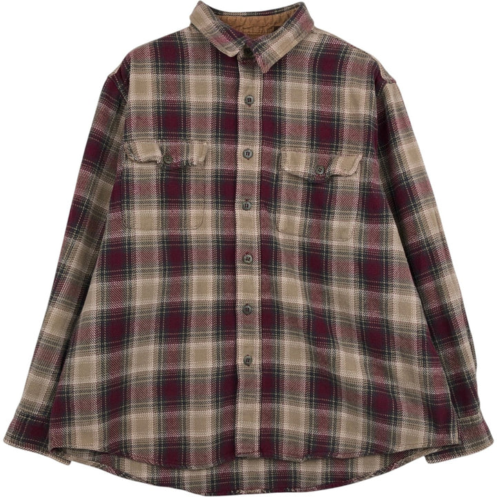 Faded Glory BRAWNY Long-Sleeve Flannel Check Shirt, Men's Size XL (approx.) cotton Khaki type beige Vintage Second Hand