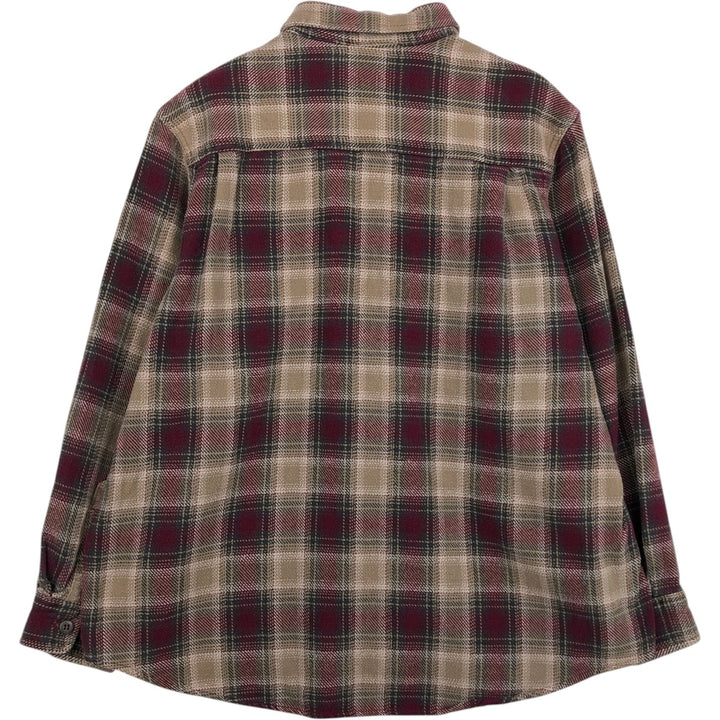 Faded Glory BRAWNY Long-Sleeve Flannel Check Shirt, Men's Size XL (approx.) cotton Khaki type beige Vintage Second Hand