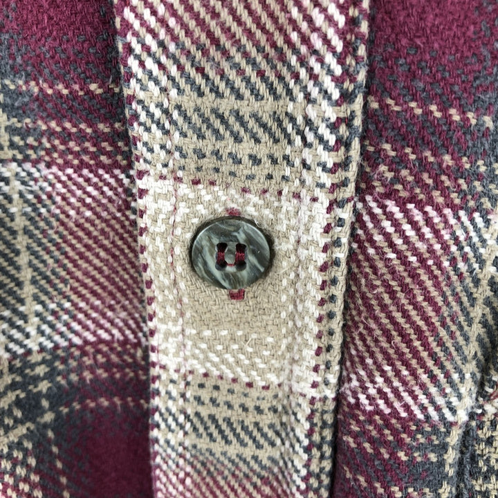 Faded Glory BRAWNY Long-Sleeve Flannel Check Shirt, Men's Size XL (approx.) cotton Khaki type beige Vintage Second Hand