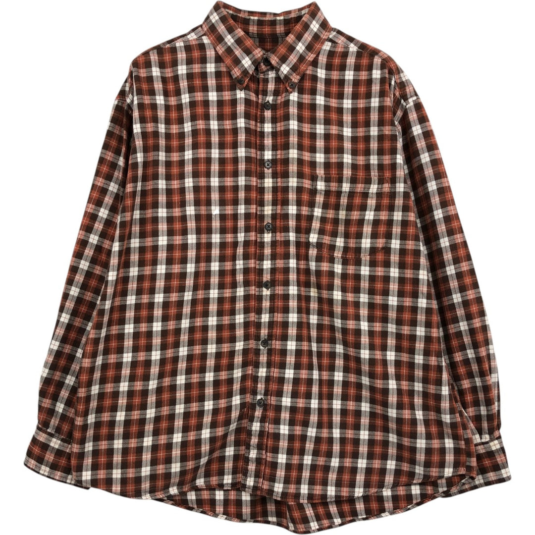 ST.JOHN'S BAY Long Sleeve Button Down Light Flannel Check Shirt Men's XL cotton brown type Vintage Second Hand