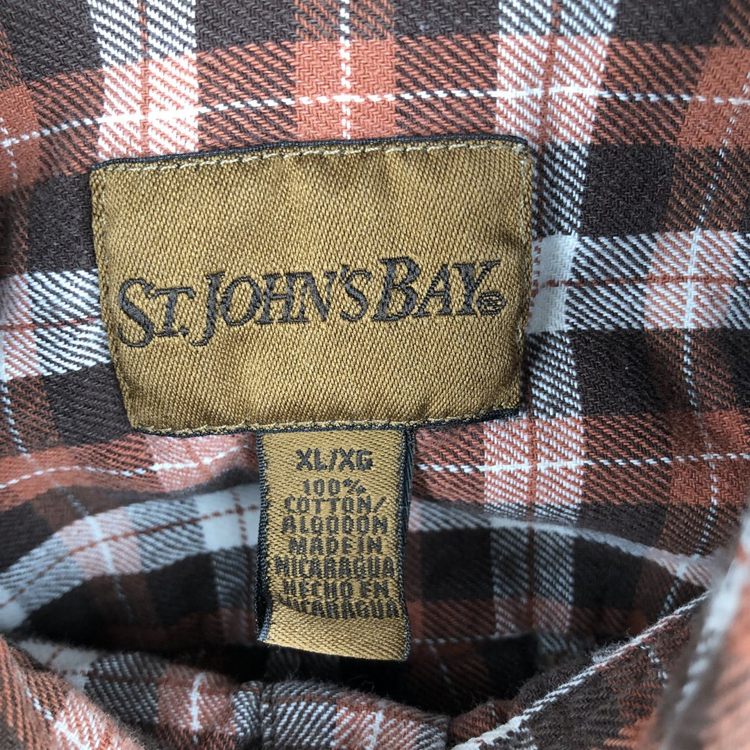 ST.JOHN'S BAY Long Sleeve Button Down Light Flannel Check Shirt Men's XL cotton brown type Vintage Second Hand