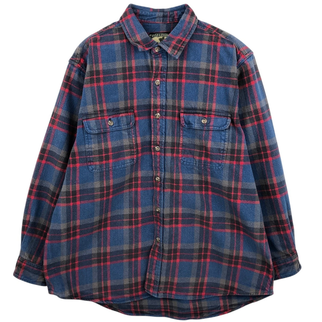 FIELD AND STREAM Long Sleeve Heavy Flannel Check Shirt, Men's XL cotton blue type Vintage Second Hand