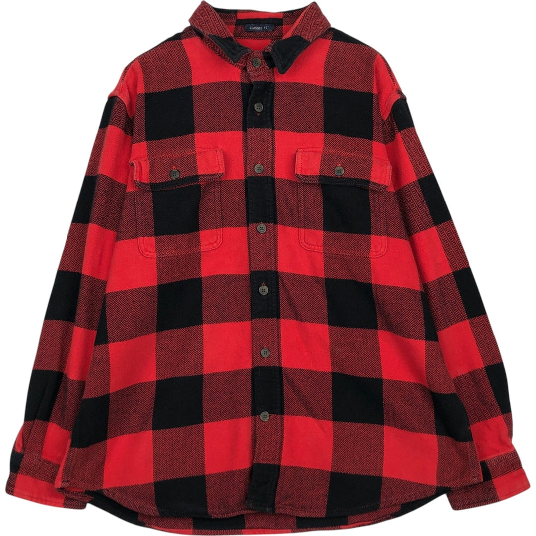 St. John's Bay Buffalo Check Long-Sleeve Heavy Flannel Check Shirt, Men's Size XL (approx.) cotton black type Vintage Second Hand