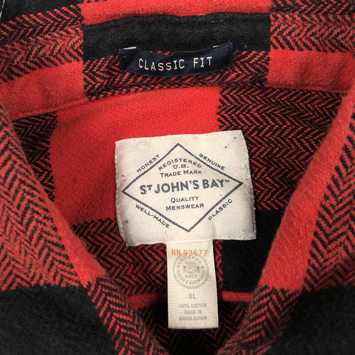 St. John's Bay Buffalo Check Long-Sleeve Heavy Flannel Check Shirt, Men's Size XL (approx.) cotton black type Vintage Second Hand