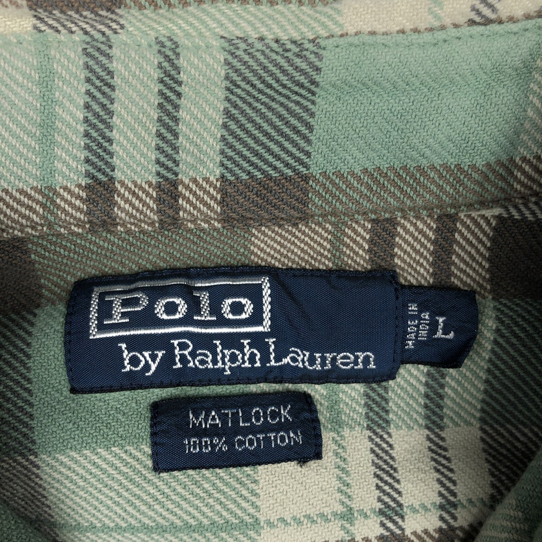 Ralph Lauren POLO by Ralph Lauren MATLOCK Long-Sleeve Light Flannel Check Shirt, Men's Size L (approx.) cotton Emerald green Vintage Second Hand