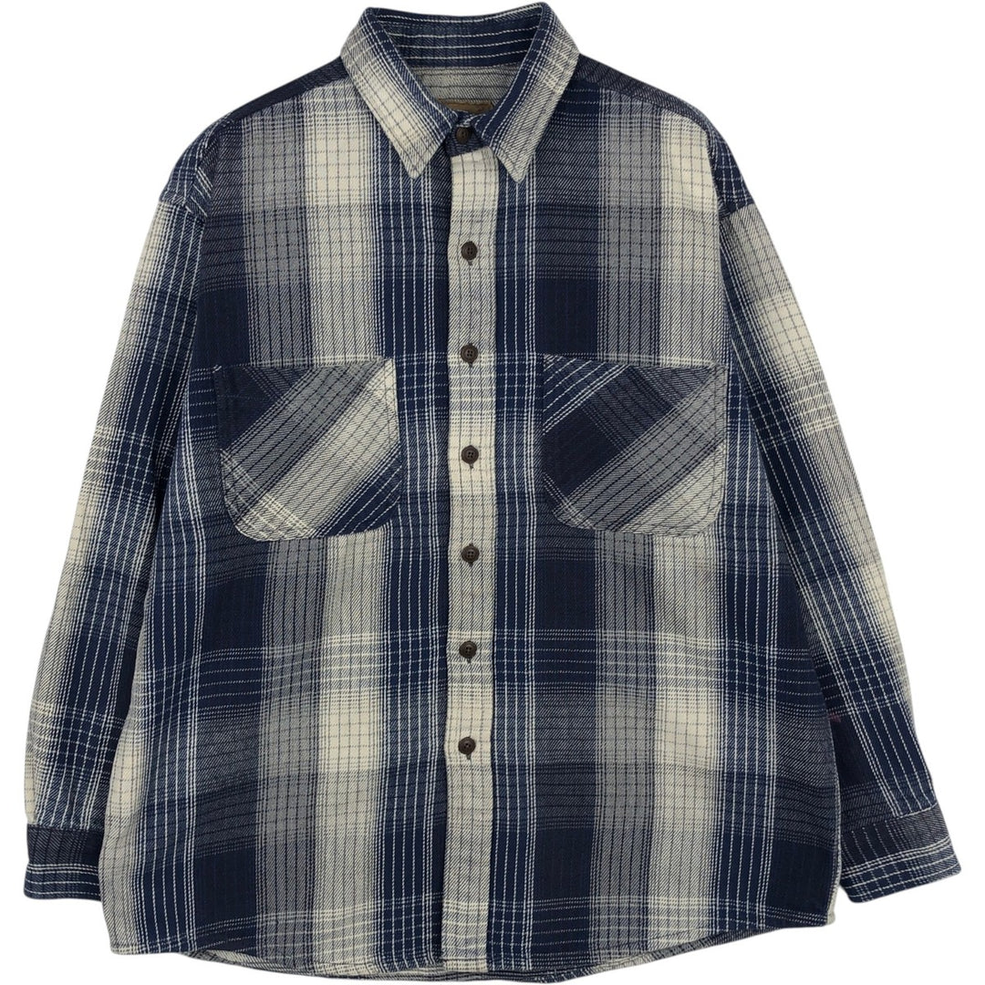 Long-sleeved flannel check shirt, men's size XL unclear navy blue type Vintage Second Hand