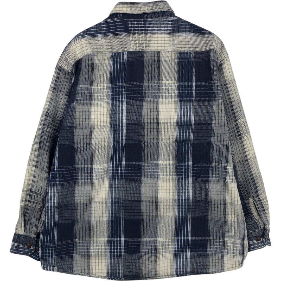 Long-sleeved flannel check shirt, men's size XL unclear navy blue type Vintage Second Hand