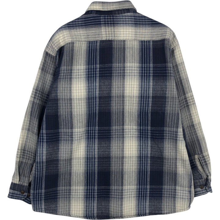 Long-sleeved flannel check shirt, men's size XL unclear navy blue type Vintage Second Hand