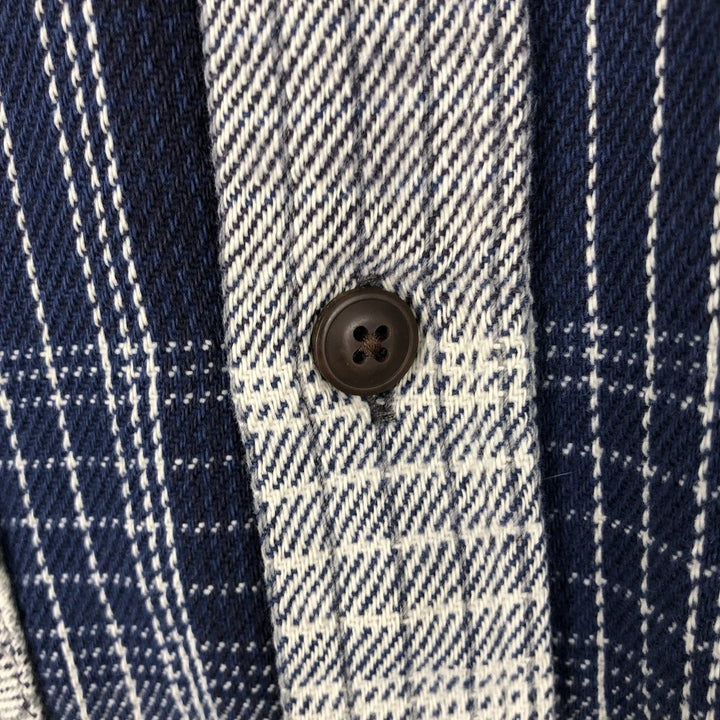 Long-sleeved flannel check shirt, men's size XL unclear navy blue type Vintage Second Hand