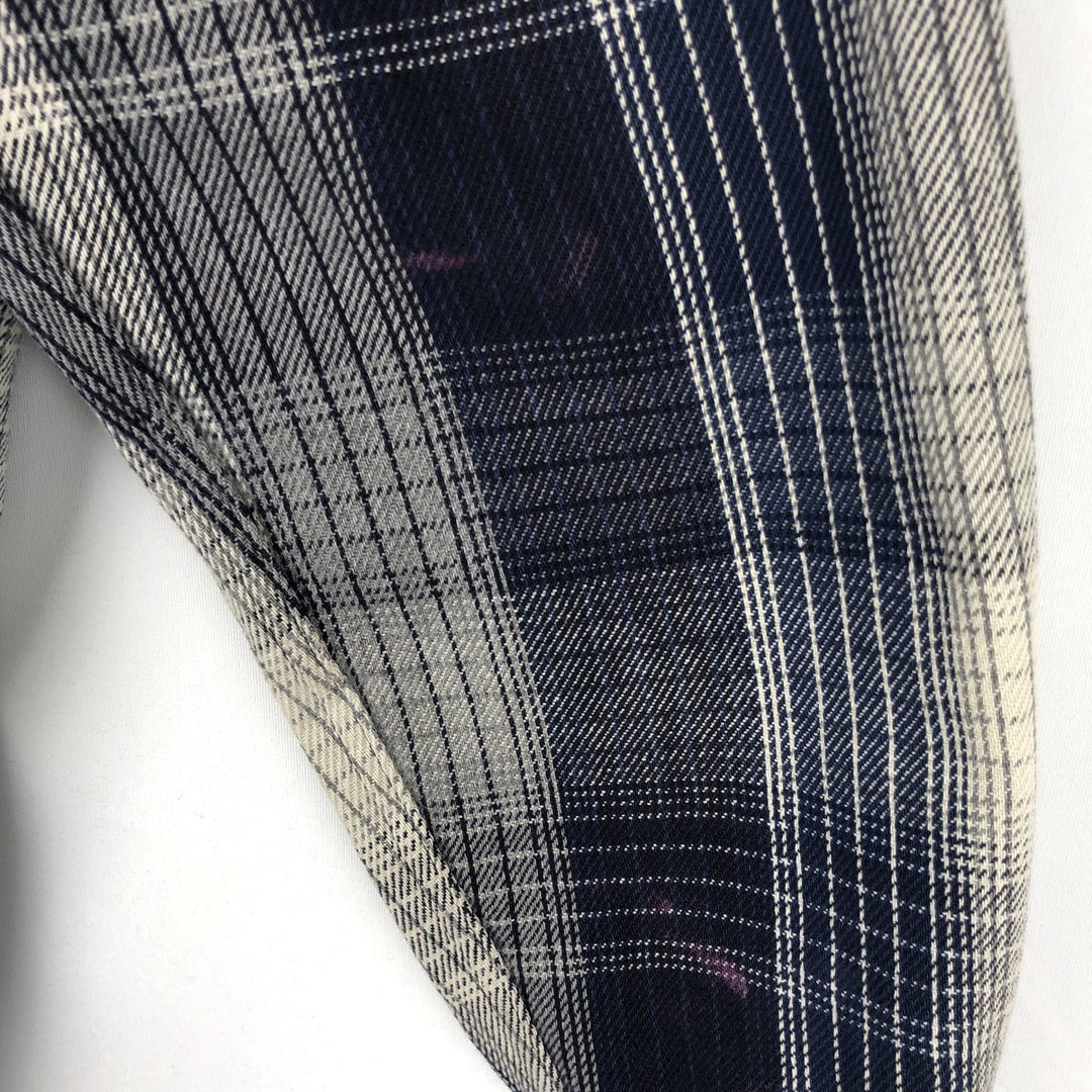 Long-sleeved flannel check shirt, men's size XL unclear navy blue type Vintage Second Hand