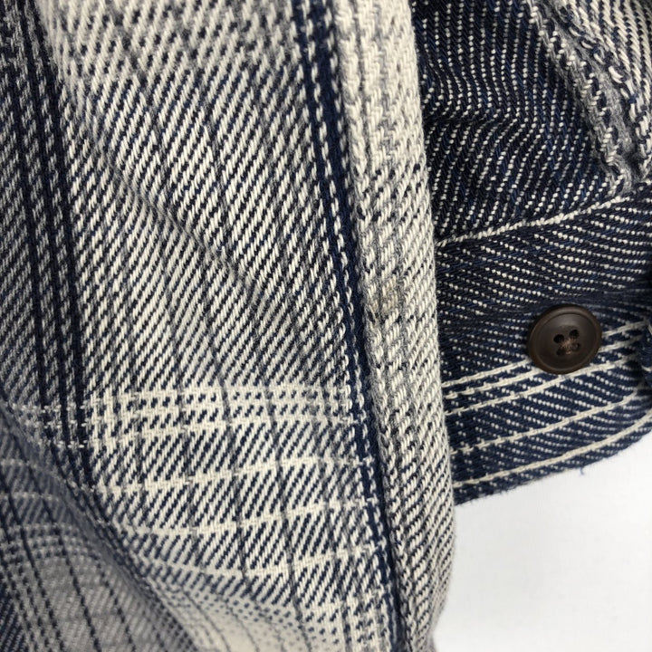 Long-sleeved flannel check shirt, men's size XL unclear navy blue type Vintage Second Hand
