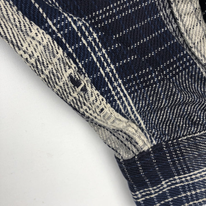 Long-sleeved flannel check shirt, men's size XL unclear navy blue type Vintage Second Hand