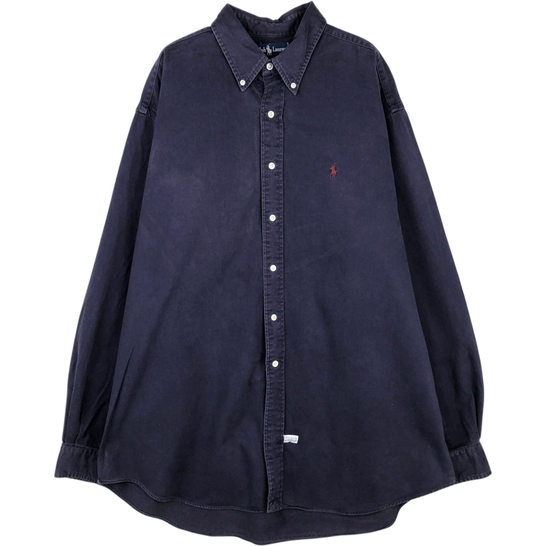 Ralph Lauren long-sleeved button-down flannel shirt, men's size XL (approx.) cotton navy blue type Vintage Second Hand