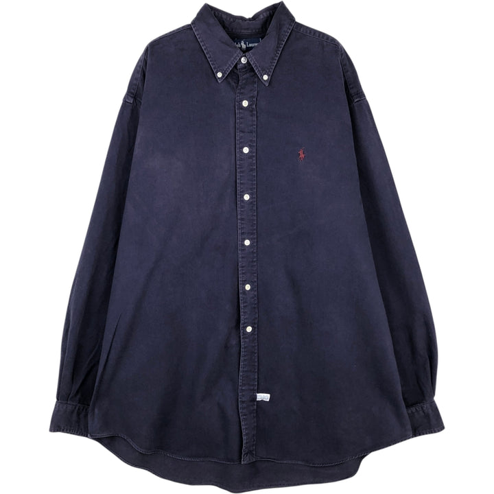 Ralph Lauren long-sleeved button-down flannel shirt, men's size XL (approx.) cotton navy blue type Vintage Second Hand