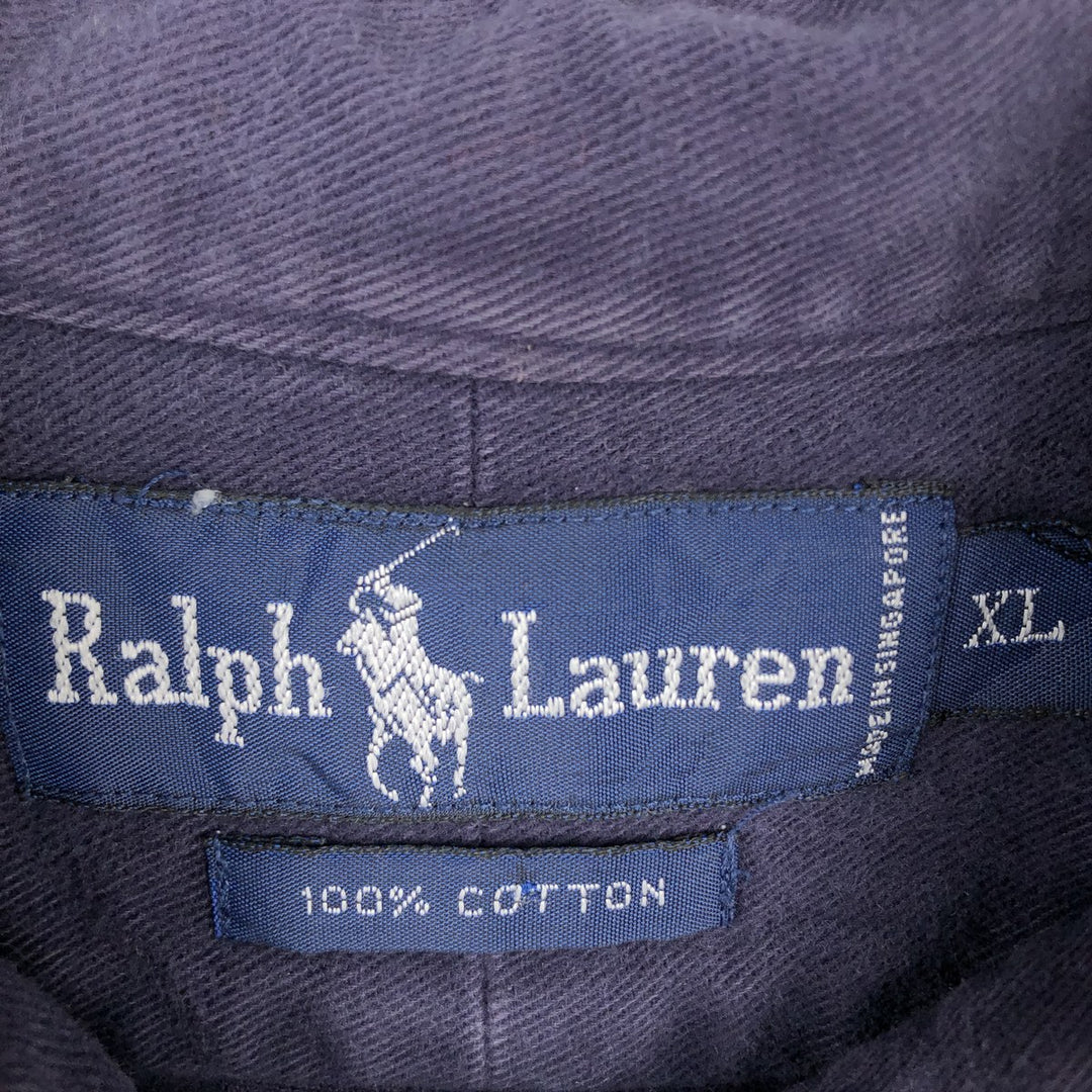 Ralph Lauren long-sleeved button-down flannel shirt, men's size XL (approx.) cotton navy blue type Vintage Second Hand
