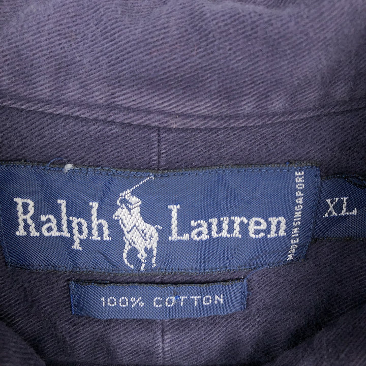 Ralph Lauren long-sleeved button-down flannel shirt, men's size XL (approx.) cotton navy blue type Vintage Second Hand
