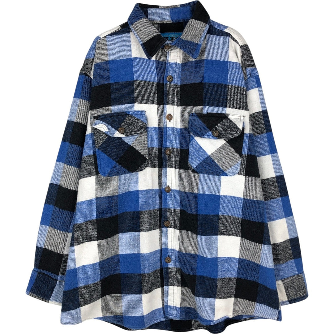 BTC Long-Sleeve Heavy Flannel Check Shirt, Men's Size XL cotton blue type Vintage Second Hand