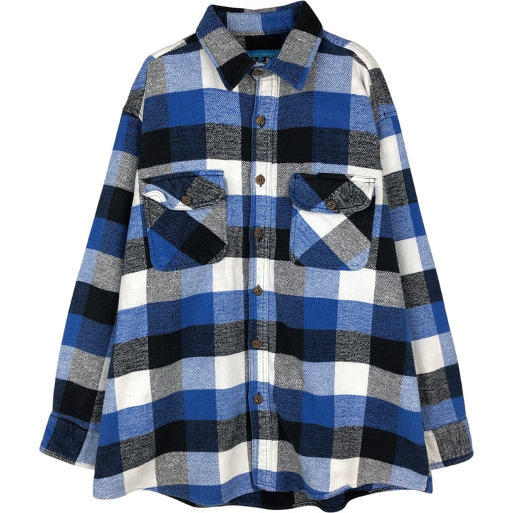 BTC Long-Sleeve Heavy Flannel Check Shirt, Men's Size XL cotton blue type Vintage Second Hand