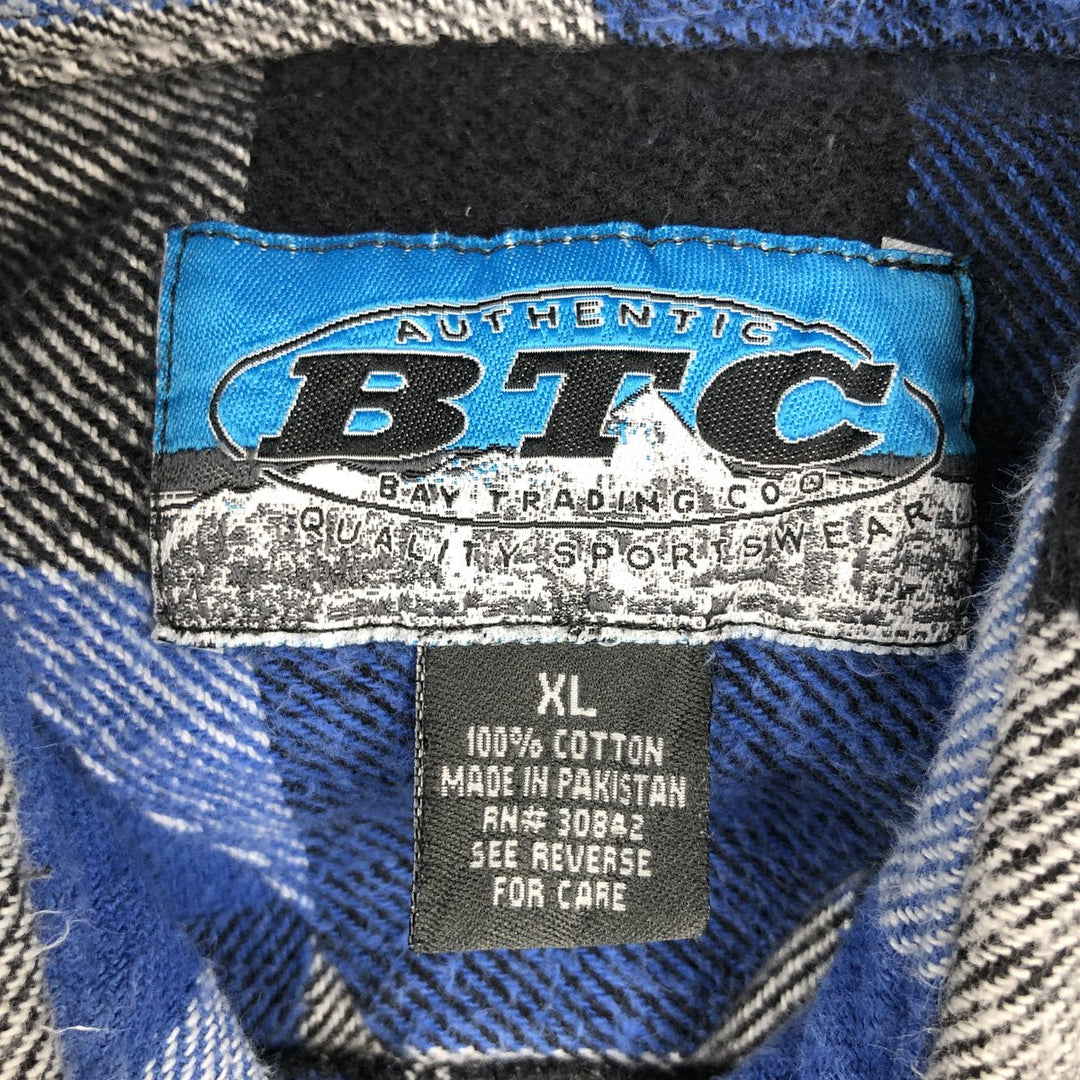 BTC Long-Sleeve Heavy Flannel Check Shirt, Men's Size XL cotton blue type Vintage Second Hand