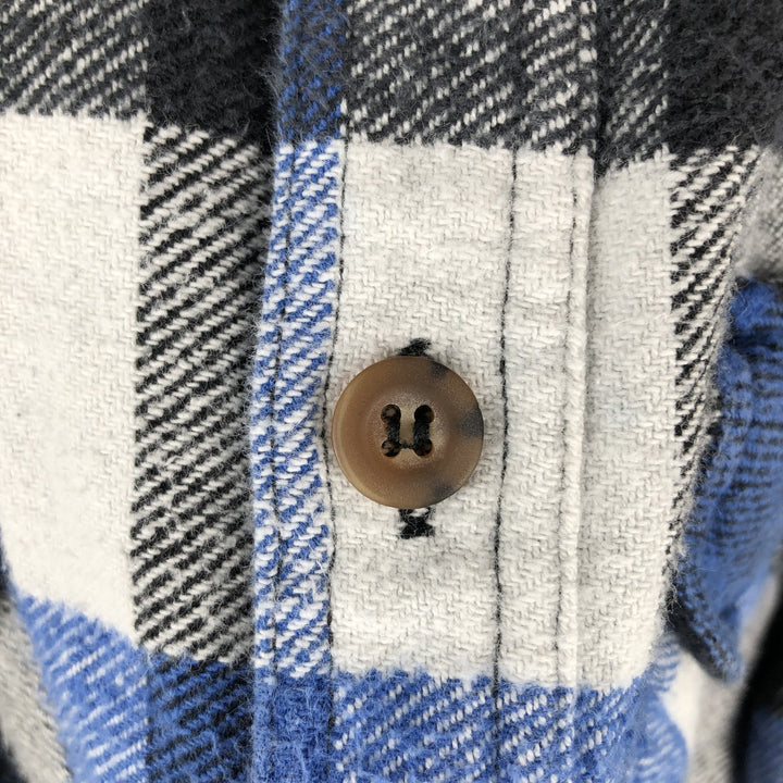 BTC Long-Sleeve Heavy Flannel Check Shirt, Men's Size XL cotton blue type Vintage Second Hand
