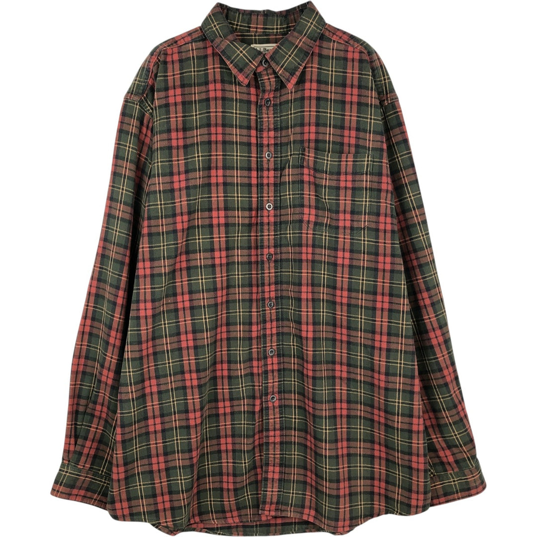 90s-00'S LLBean long-sleeved flannel check shirt, made in Canada, men's size XL equivalent. cotton red type Vintage Second Hand
