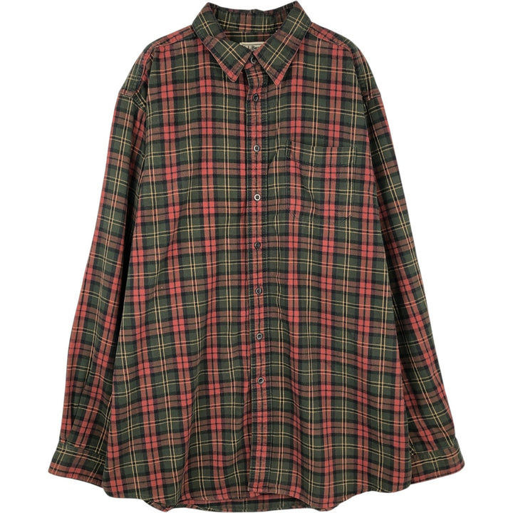 90s-00'S LLBean long-sleeved flannel check shirt, made in Canada, men's size XL equivalent. cotton red type Vintage Second Hand