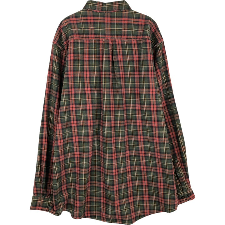90s-00'S LLBean long-sleeved flannel check shirt, made in Canada, men's size XL equivalent. cotton red type Vintage Second Hand
