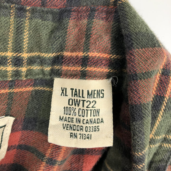 90s-00'S LLBean long-sleeved flannel check shirt, made in Canada, men's size XL equivalent. cotton red type Vintage Second Hand