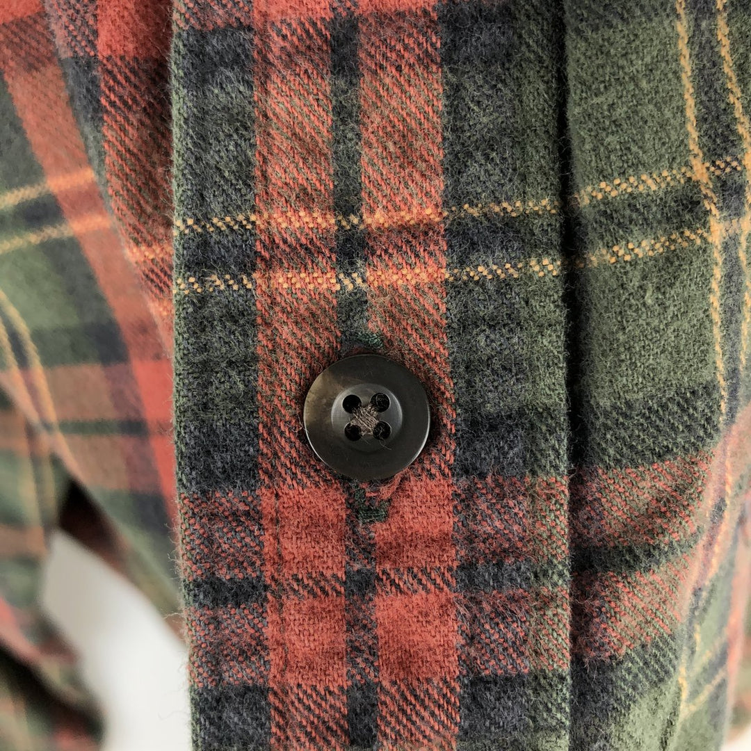 90s-00'S LLBean long-sleeved flannel check shirt, made in Canada, men's size XL equivalent. cotton red type Vintage Second Hand