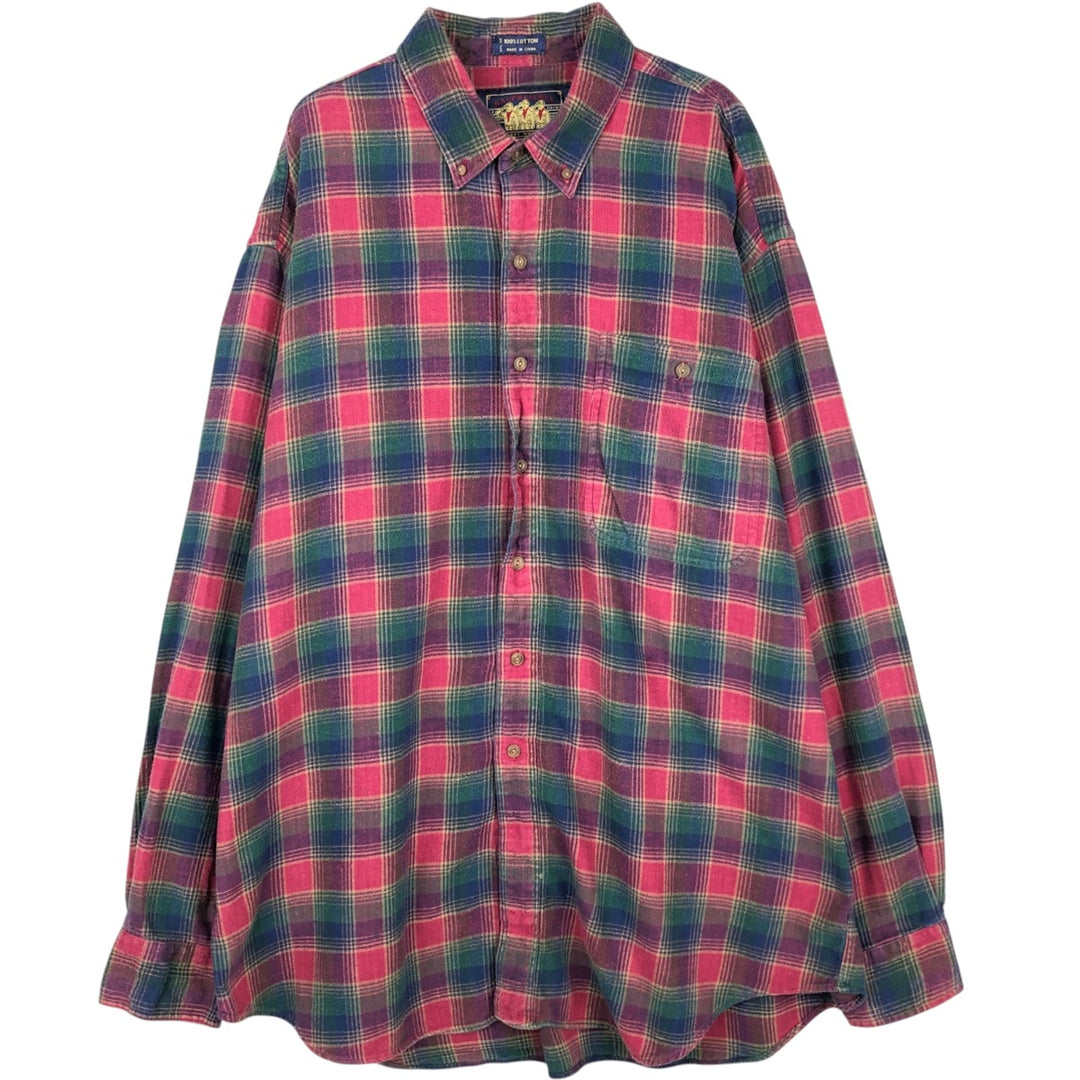 Ralph Lauren CHAPS Long-Sleeve Button-Down Flannel Check Shirt, Men's Size XL (approx.) cotton Red type red-purple Vintage Second Hand