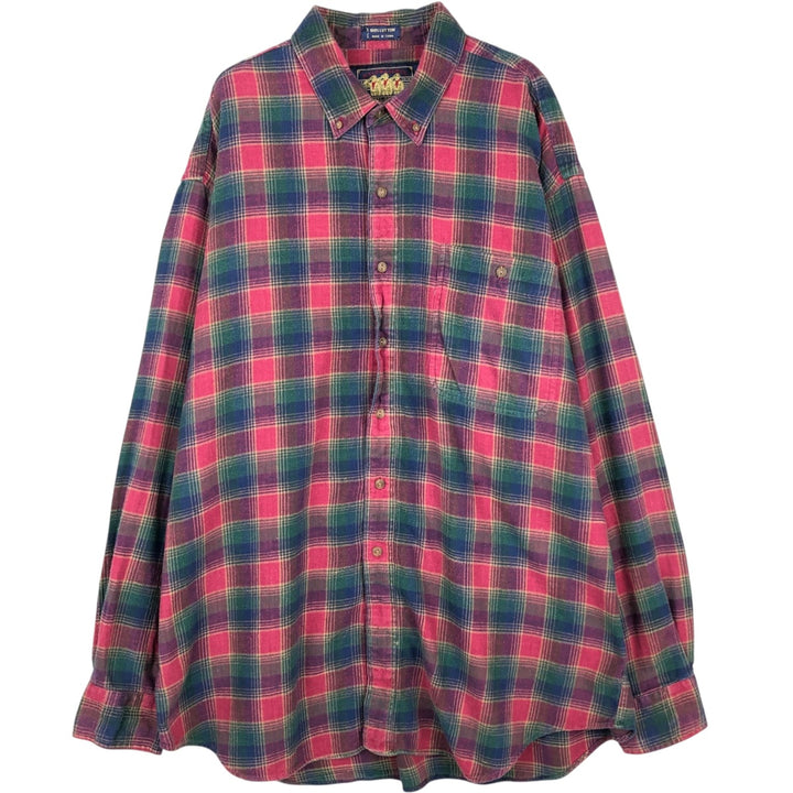 Ralph Lauren CHAPS Long-Sleeve Button-Down Flannel Check Shirt, Men's Size XL (approx.) cotton Red type red-purple Vintage Second Hand