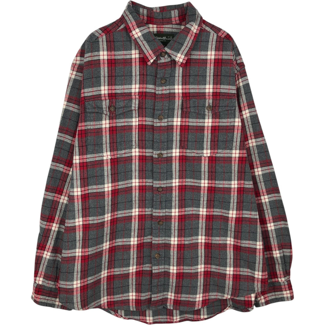 2000'S Eddie Bauer Long-Sleeve Flannel Check Shirt, Men's Size XL (approx.) cotton red type Vintage Second Hand