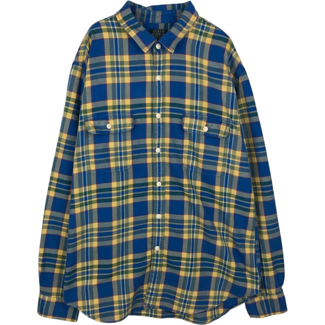 J.Crew Long-Sleeve Flannel Check Shirt, Men's Size XL (approx.) cotton blue type Vintage Second Hand