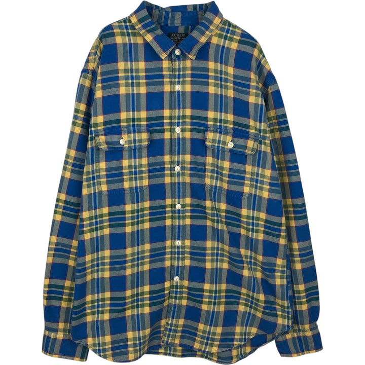 J.Crew Long-Sleeve Flannel Check Shirt, Men's Size XL (approx.) cotton blue type Vintage Second Hand
