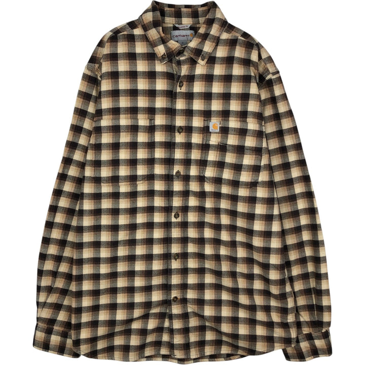 Carhartt Relaxed Fit Ombre Check Long Sleeve Button-Down Flannel Check Shirt, Men's Size M (approx.) cotton Beige type Vintage Second Hand
