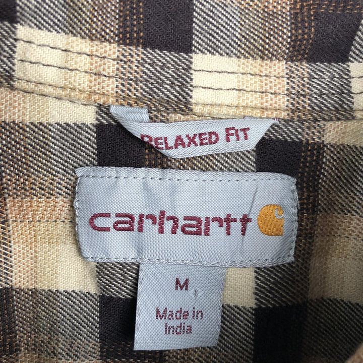 Carhartt Relaxed Fit Ombre Check Long Sleeve Button-Down Flannel Check Shirt, Men's Size M (approx.) cotton Beige type Vintage Second Hand