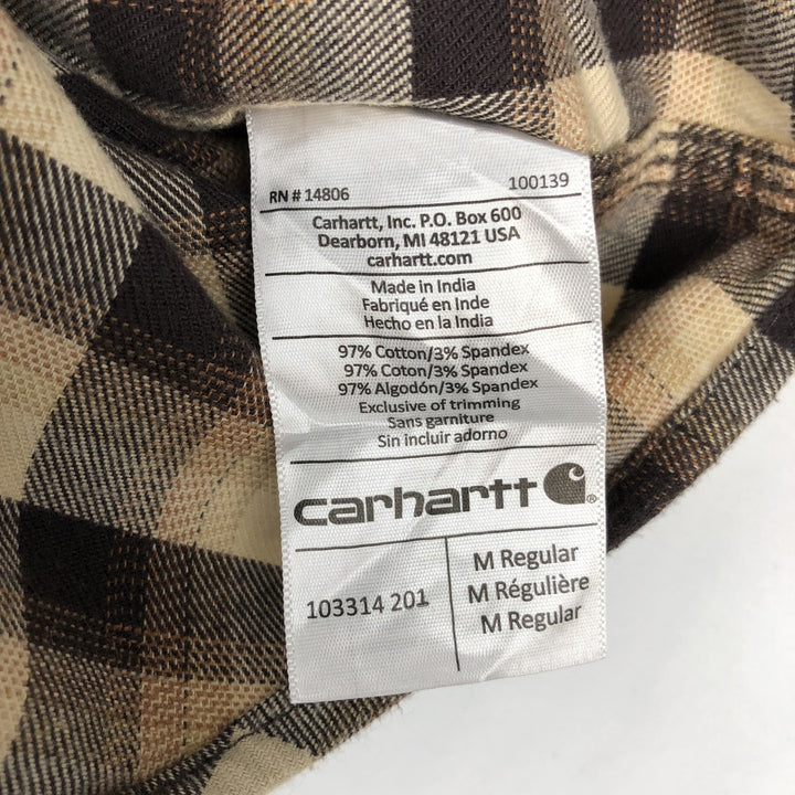 Carhartt Relaxed Fit Ombre Check Long Sleeve Button-Down Flannel Check Shirt, Men's Size M (approx.) cotton Beige type Vintage Second Hand