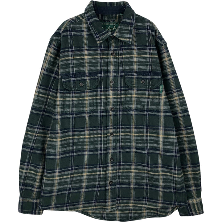 Woolrich Long-Sleeve Heavy Flannel Check Shirt, Men's Size S (approx.) cotton Green type dark green Vintage Second Hand