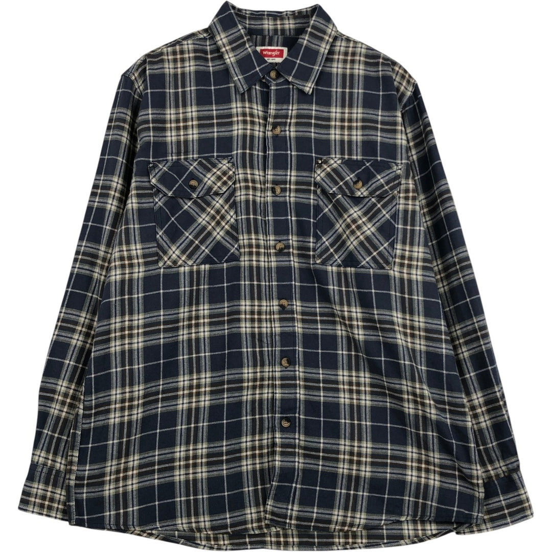 Wrangler Long-Sleeve Light Flannel Check Shirt, Men's Size L (approx.) cotton blue type Vintage Second Hand