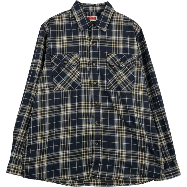 Wrangler Long-Sleeve Light Flannel Check Shirt, Men's Size L (approx.) cotton blue type Vintage Second Hand