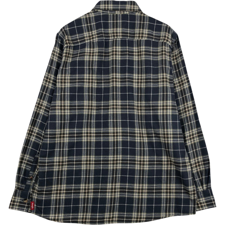Wrangler Long-Sleeve Light Flannel Check Shirt, Men's Size L (approx.) cotton blue type Vintage Second Hand
