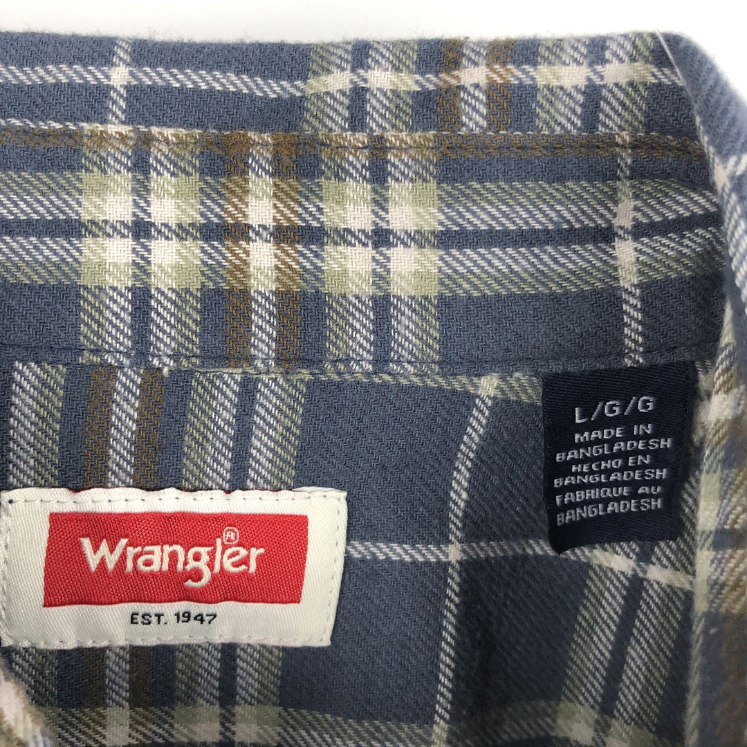 Wrangler Long-Sleeve Light Flannel Check Shirt, Men's Size L (approx.) cotton blue type Vintage Second Hand
